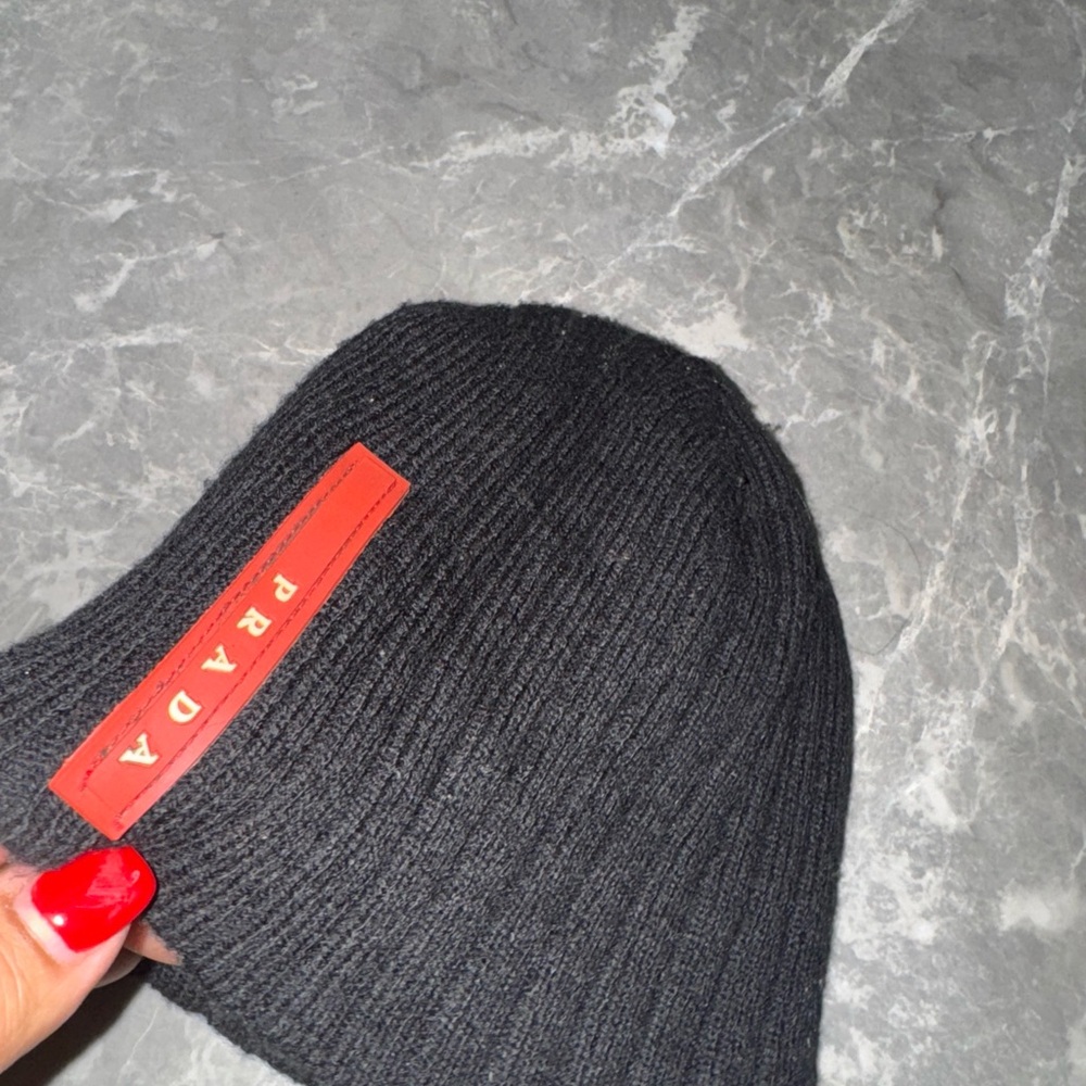 Prada Black Beanie with Red Detail - Picture 3 of 4
